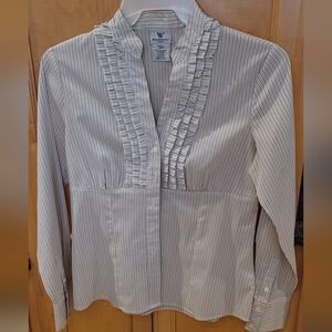 Worthington Pinstripe Ruffle Blouse - Black and White